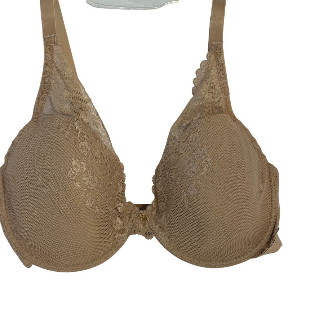 Natori 36DDD Full‎ Coverage T-Shirt Bra Smooth Lace Trim Beige Adjustable Straps